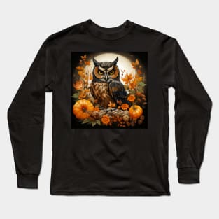 Farmhouse Fall Pumpkin Nature Harvest Autumn Owl Sunflower Long Sleeve T-Shirt